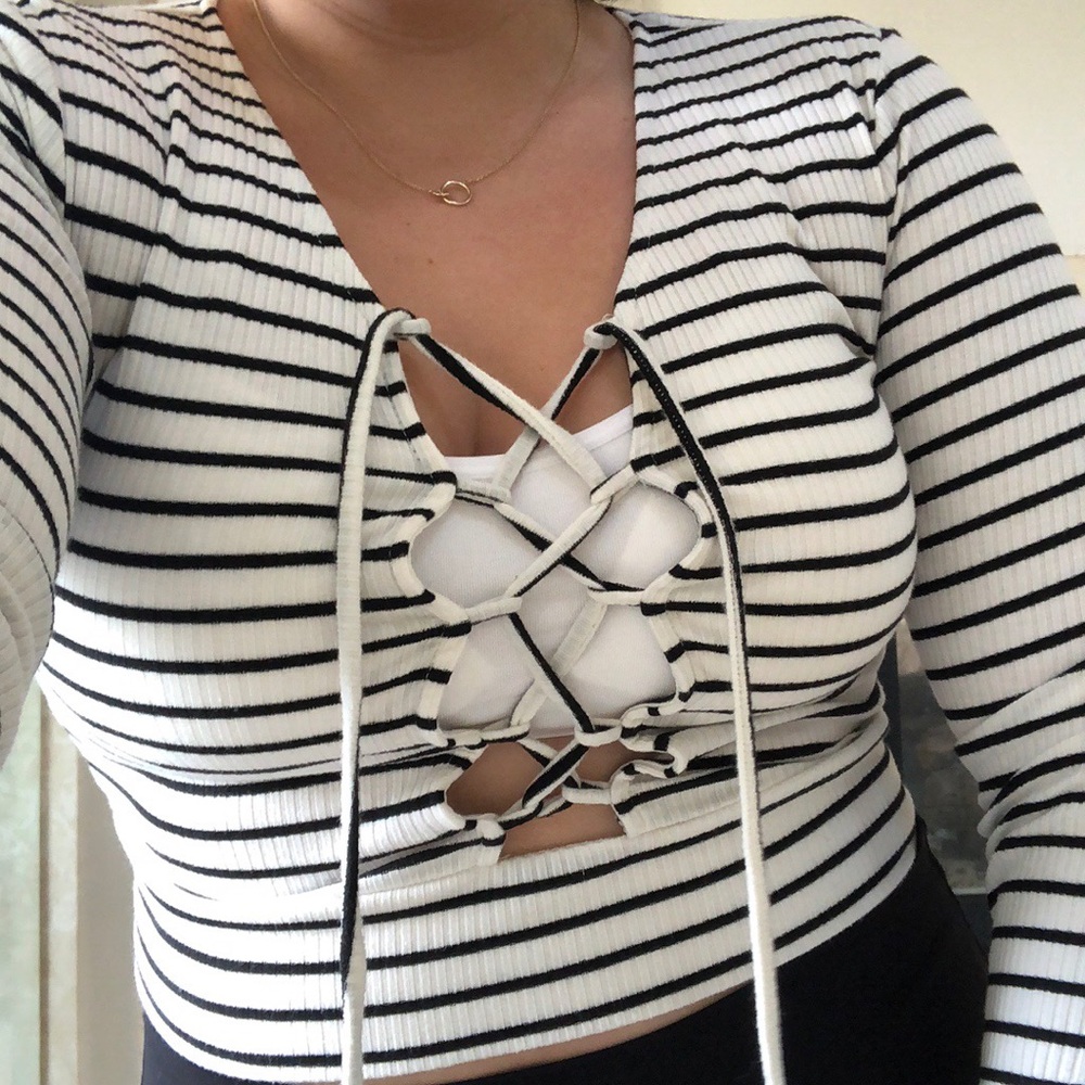 Laced up striped crop top